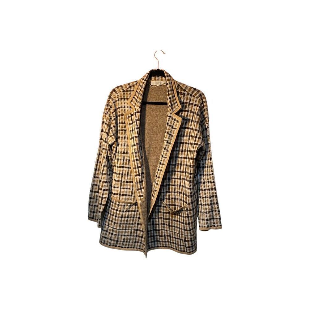 Loft women’s plaid open front cardigan, sweater blazer S/L